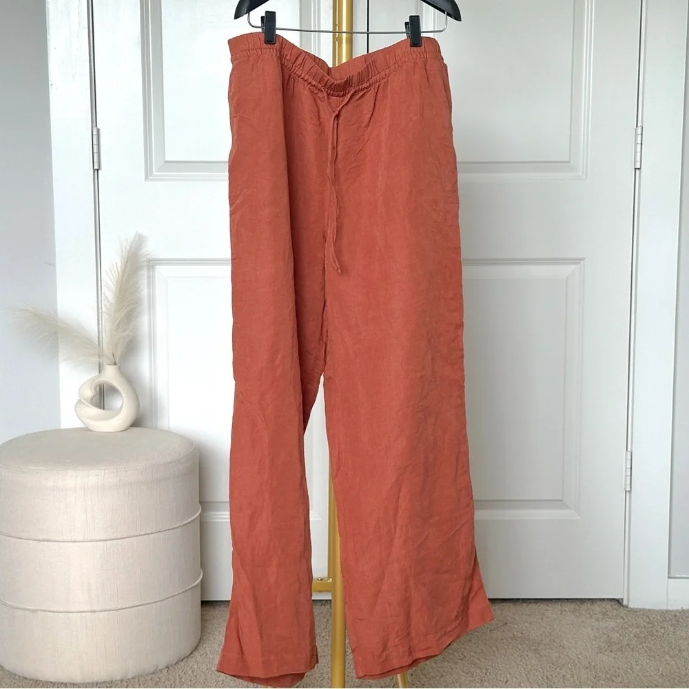H&M Women's Brick Red Linen Blend Wide-Leg Pants​